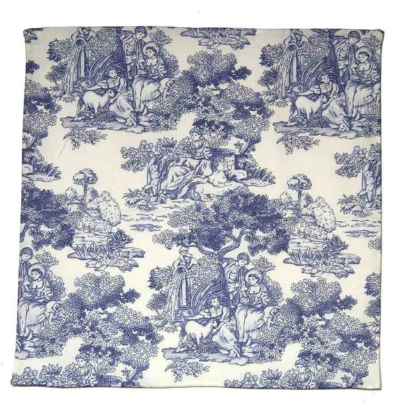 NEW Hand Stitched Toile de Jouy Pattern Pocket Square Blue White Cotton Men's - Picture 3 of 3
